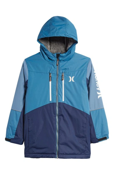 Shop Hurley Kids' Mountain Snowboard Hooded Jacket In Rift Blue