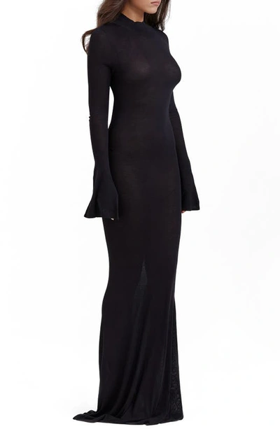 House Of Cb Sancha Open Back Long Sleeve Semisheer Body-con Maxi Dress In Black