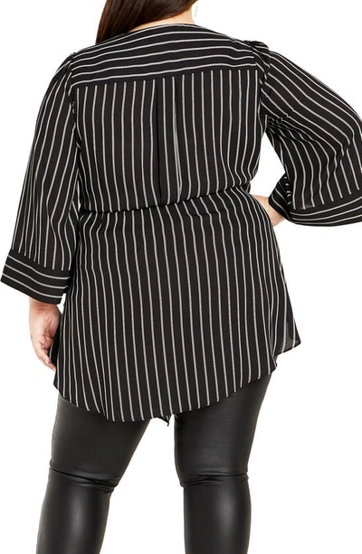 City Chic Trendy Plus Size Jemma V-neck Wrap Top In Black White Stripe