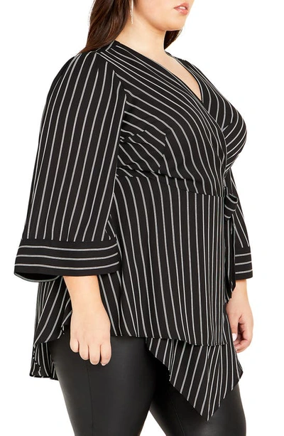 City Chic Trendy Plus Size Jemma V-neck Wrap Top In Black White Stripe