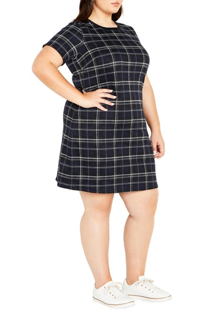 Shop City Chic Check Love Knit Dress In Navy Check