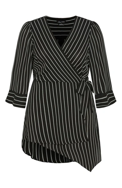 City Chic Trendy Plus Size Jemma V-neck Wrap Top In Black White Stripe
