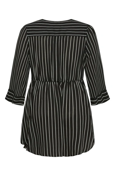 City Chic Trendy Plus Size Jemma V-neck Wrap Top In Black White Stripe