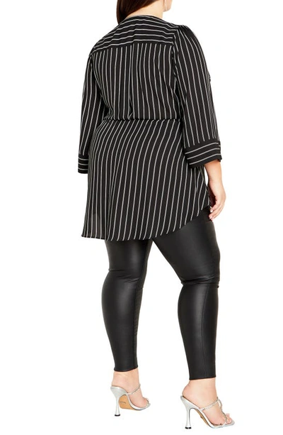 City Chic Trendy Plus Size Jemma V-neck Wrap Top In Black White Stripe