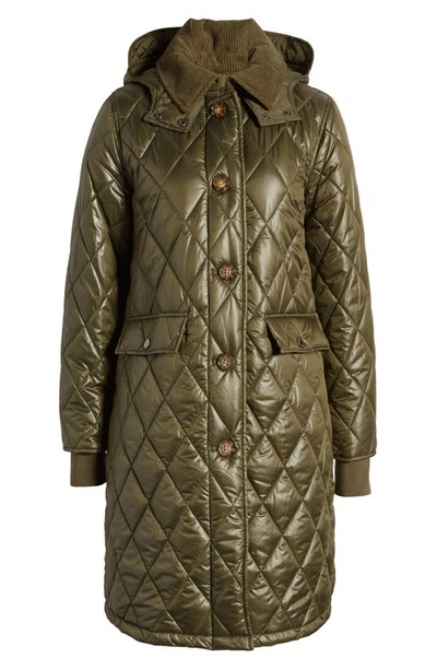 Shop Lucky Brand Diamond Quilted Coat With Faux Fur Lining In Army
