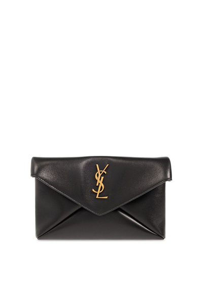 Shop Saint Laurent Cassandre Envelope Small Clutch Bag In Black