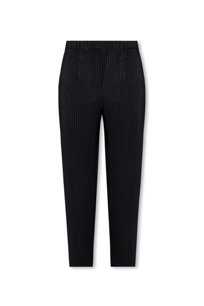 Shop Issey Miyake Homme Plissé  High Waist Cropped Trousers In Black