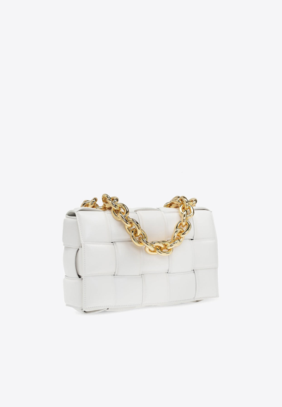 Shop Bottega Veneta Chain Cassette Shoulder Bag In Cream
