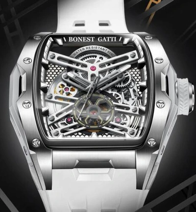 Pre-owned Gatti Men Automatic Watch Luxury Tonneau Mechanical Wristwatch Luminous White