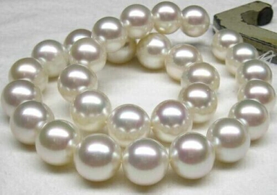 SEA Pre-owned Giant Aaaa 11-12mm Natural South China  Authentic White Round Pearl Necklace