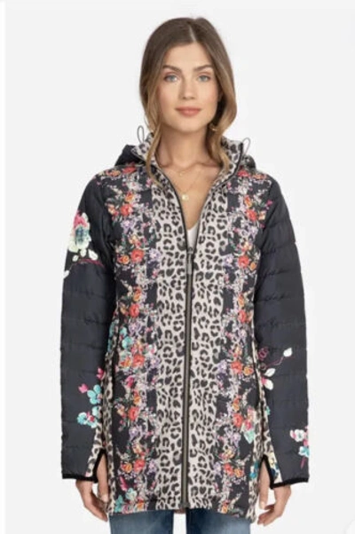 Pre-owned Johnny Was Reversible Floral Puffer Coat / Jacket $450 Msrp Sizes M And Xl In Multicolor