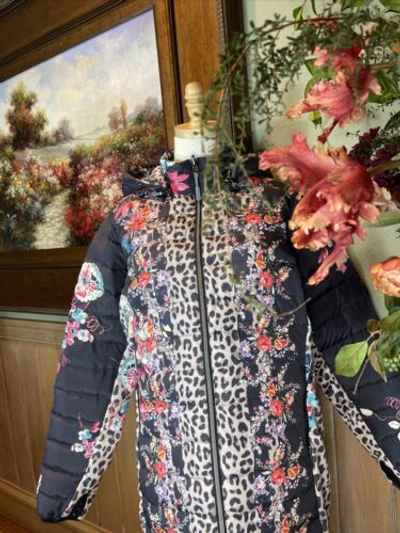 Pre-owned Johnny Was Reversible Floral Puffer Coat / Jacket $450 Msrp Sizes M And Xl In Multicolor
