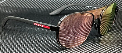 Pre-owned Prada Linea Rossa Ps 53ys 1bo20a Black Red Mirror Men 61 Mm Sunglasses In Pink