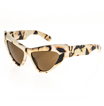 Pre-owned Gucci Ivory Brown Abstract Print 1294 Chunky Bold Cat Gg1294s Sunglasses 003
