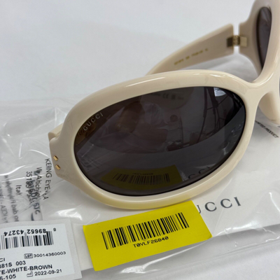 Pre-owned Gucci White Brown Unisex Angular Mask 1381 Chunky Bold Gg1381s Sunglasses 003
