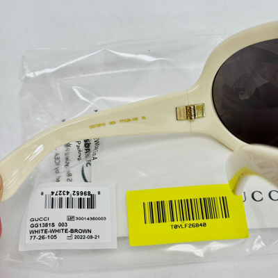 Pre-owned Gucci White Brown Unisex Angular Mask 1381 Chunky Bold Gg1381s Sunglasses 003