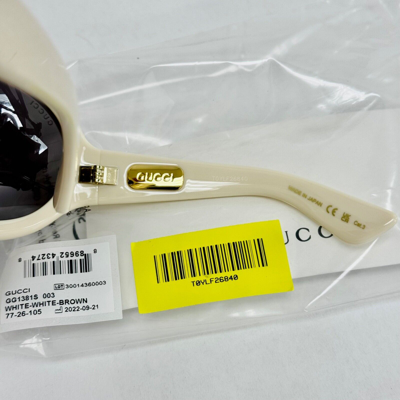 Pre-owned Gucci White Brown Unisex Angular Mask 1381 Chunky Bold Gg1381s Sunglasses 003