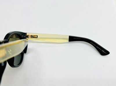 Pre-owned Gucci Gg1159s Round Black Crystal Yellow Stripe Unisex Sunglasses 1159 Authentic In Gray