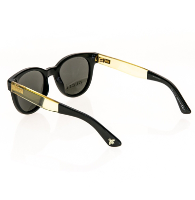 Pre-owned Gucci Gg1159s Round Black Crystal Yellow Stripe Unisex Sunglasses 1159 Authentic In Gray