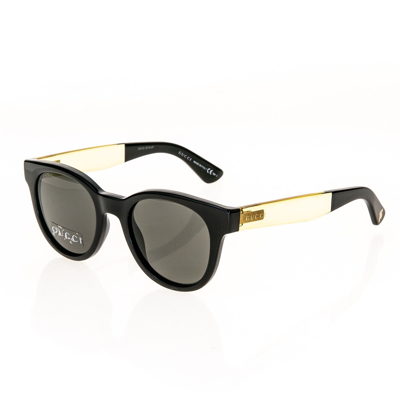 Pre-owned Gucci Gg1159s Round Black Crystal Yellow Stripe Unisex Sunglasses 1159 Authentic In Gray