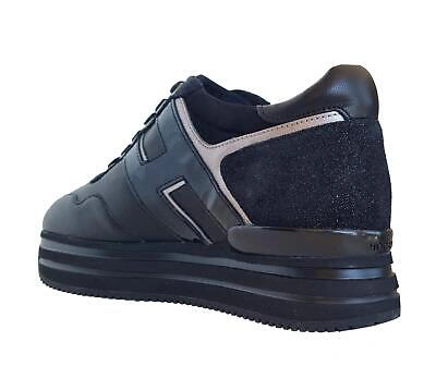 Pre-owned Hogan Women's Sneakers Shoes H483 Laced Hxw4830cb80lvk019u Black