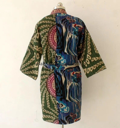 Pre-owned Handmade 5 Pcs Lot Indian Cotton Vintage Kimono Women Winter Kantha Bath Robe Jacket Coat In Multicolor