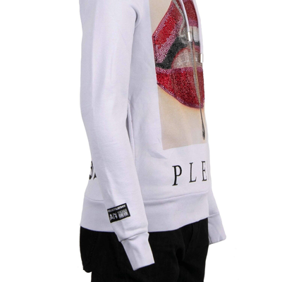 Pre-owned Philipp Plein X Playboy Lips Printed Hoodie Sweatshirt Crystals Logo White 08357