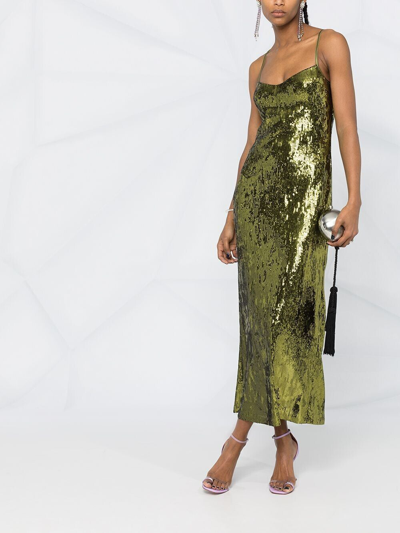 Pre-owned Galvan London Women's Green Sequin-embellished Fitted Midi Dress Size Fr 36/us 4