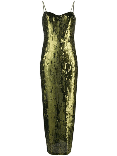 Pre-owned Galvan London Women's Green Sequin-embellished Fitted Midi Dress Size Fr 36/us 4