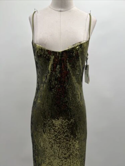 Pre-owned Galvan London Women's Green Sequin-embellished Fitted Midi Dress Size Fr 36/us 4