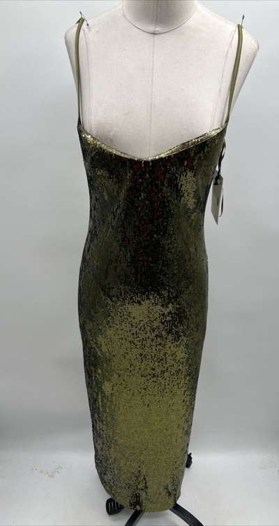 Pre-owned Galvan London Women's Green Sequin-embellished Fitted Midi Dress Size Fr 36/us 4