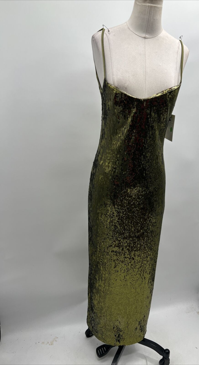 Pre-owned Galvan London Women's Green Sequin-embellished Fitted Midi Dress Size Fr 36/us 4