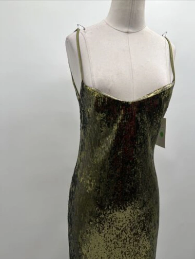 Pre-owned Galvan London Women's Green Sequin-embellished Fitted Midi Dress Size Fr 36/us 4