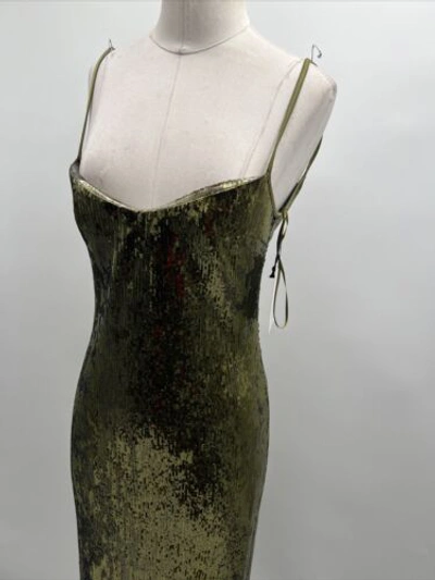 Pre-owned Galvan London Women's Green Sequin-embellished Fitted Midi Dress Size Fr 36/us 4