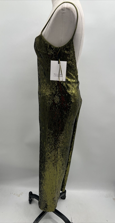 Pre-owned Galvan London Women's Green Sequin-embellished Fitted Midi Dress Size Fr 36/us 4