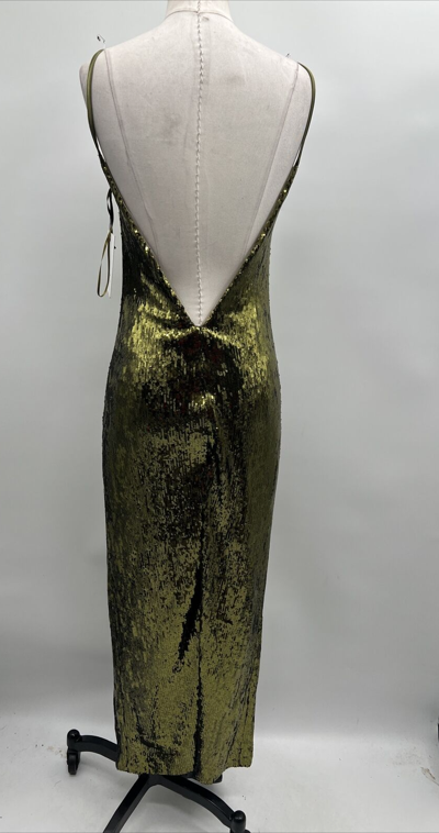 Pre-owned Galvan London Women's Green Sequin-embellished Fitted Midi Dress Size Fr 36/us 4