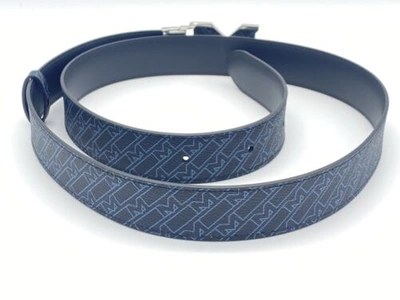 Pre-owned Montblanc M Buckle M_gram Blue/blk Leather Reversible Belt 100% Genuine $460