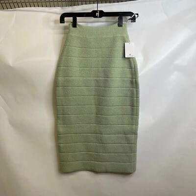 Pre-owned Herve Leger Mohair Double Knit Midi Skirt Women's Size S Laurel In Green