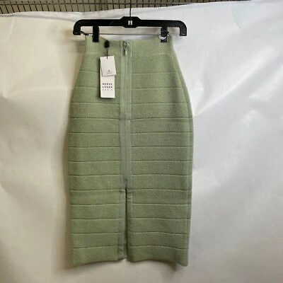 Pre-owned Herve Leger Mohair Double Knit Midi Skirt Women's Size S Laurel In Green