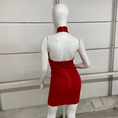 Pre-owned Herve Leger Wool-blend Mini Dress Women's Size S Red Lacquer