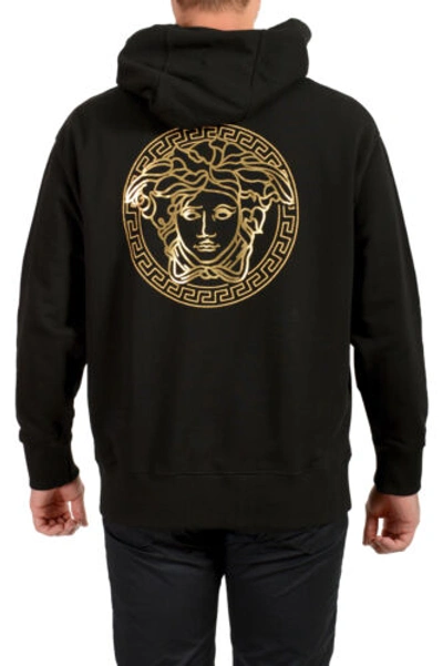 Pre-owned Fendace Men's Black&gold Logo Embroidery Hooded Sweatshirt Hoodie Us L It 52