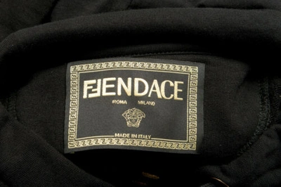 Pre-owned Fendace Men's Black&gold Logo Embroidery Hooded Sweatshirt Hoodie Us L It 52