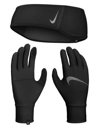 Shop Nike Essential Headband And Glove Set In Black