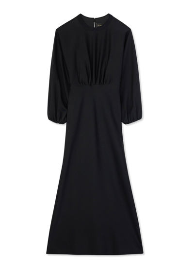 Shop St John Satin Back Crepe Long Sleeve Dress In Black
