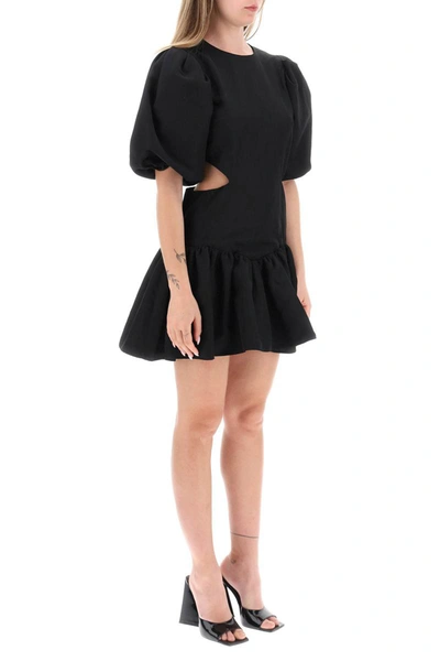 Shop Msgm Mini Dress With Balloon Sleeves And Cut-outs In Black