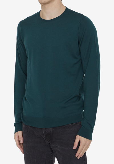 Shop John Smedley Crewneck Recycled Wool Sweater In Green