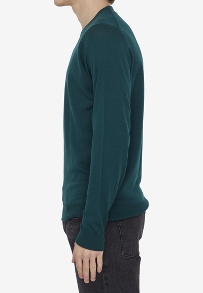 Shop John Smedley Crewneck Recycled Wool Sweater In Green