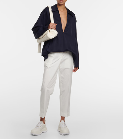 Jil Sander Cropped Cotton Straight Pants In White