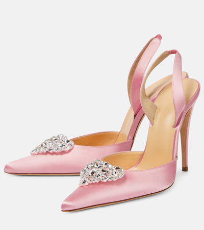 Shop Magda Butrym Crystal-embellished Satin Slingback Pumps In Pink