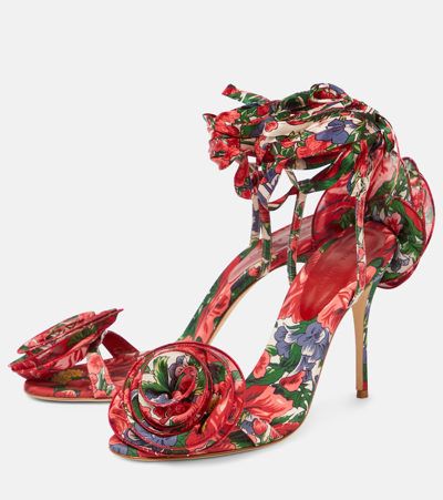Shop Magda Butrym Floral-appliqué Satin Slingback Sandals In Red